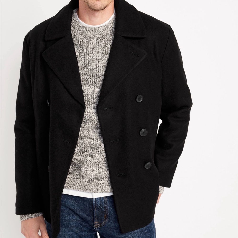 Old Navy Black Peacoat Jacket XXL Men’s Double Breasted Winter Coat Classic